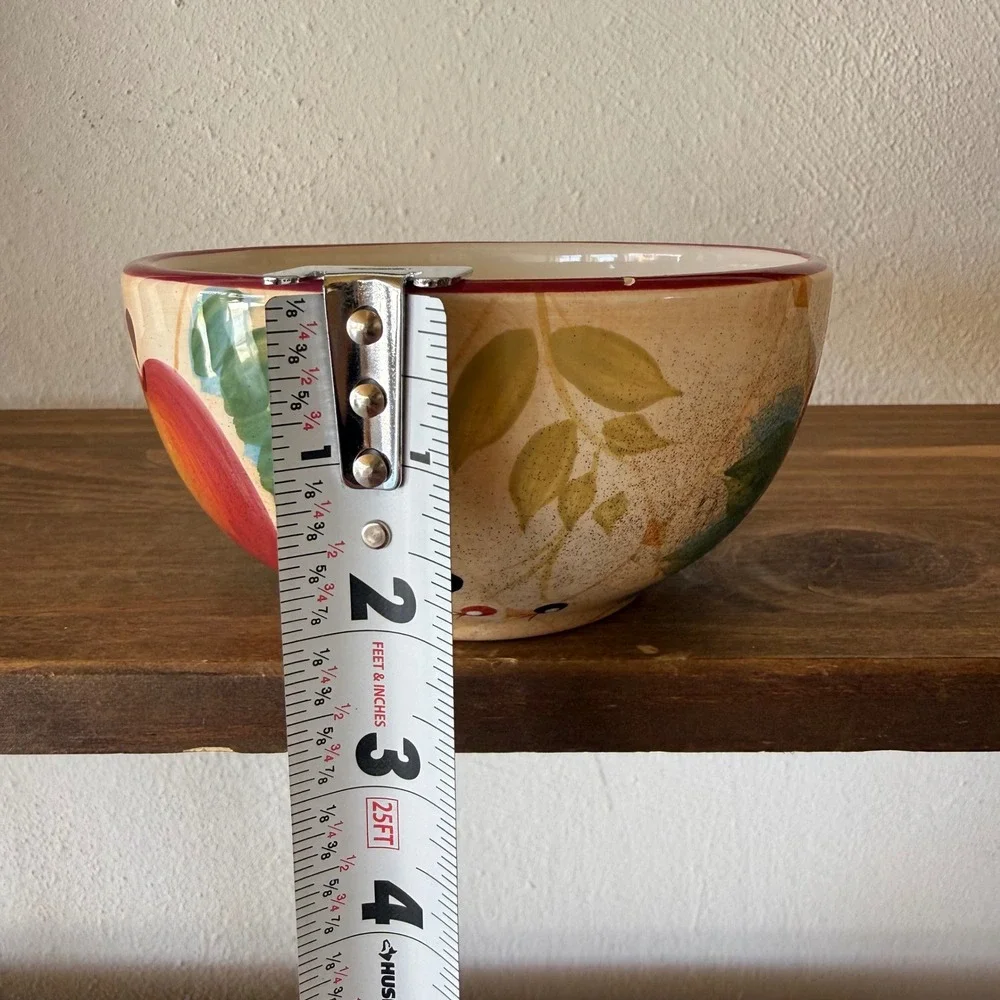 Heritage Mint Ltd Gatherings Fruit Floral Ceramic Bowl Red Rim 5 Inch